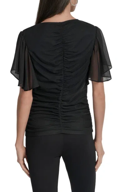 Dkny Women's Center-ruched Flutter-sleeve Top In Black