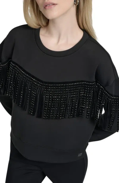 Dkny Stud Fringe Pullover In Black
