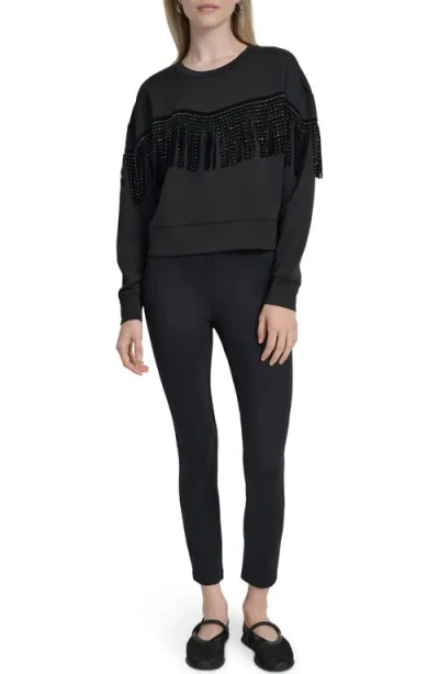 Dkny Stud Fringe Pullover In Black