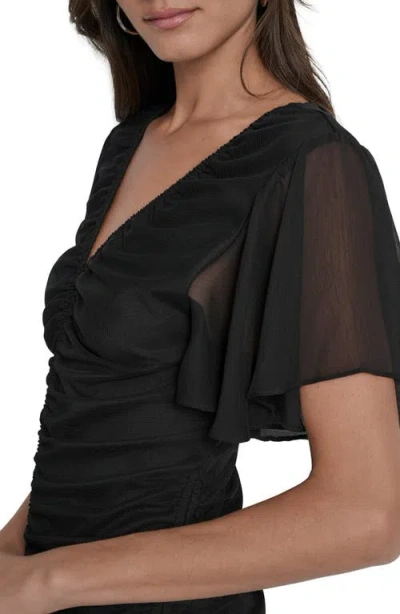 Dkny Women's Center-ruched Flutter-sleeve Top In Black