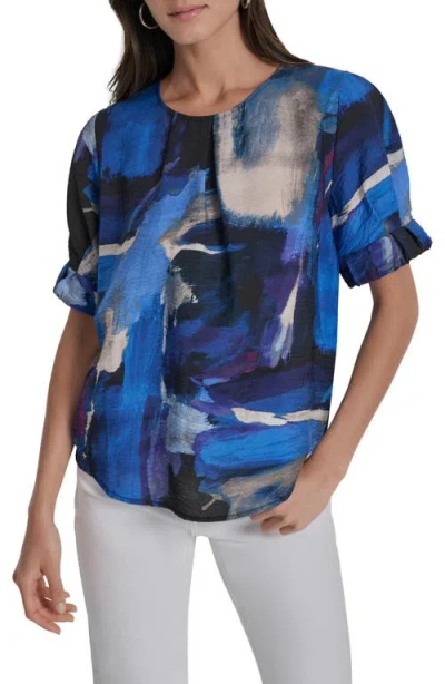 Dkny Women's Printed Voile Short-sleeve Blouse In Blue