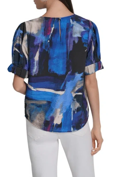Dkny Women's Printed Voile Short-sleeve Blouse In Blue