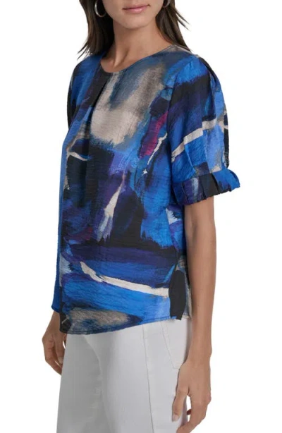 Dkny Women's Printed Voile Short-sleeve Blouse In Blue