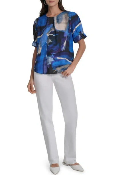 Dkny Women's Printed Voile Short-sleeve Blouse In Blue