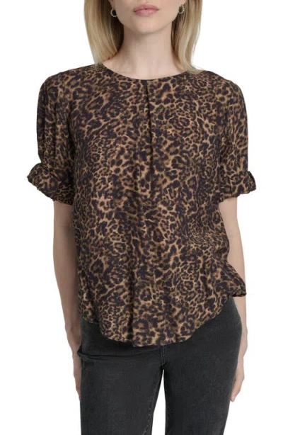 Dkny Women's Printed Voile Short-sleeve Blouse In Animal Print