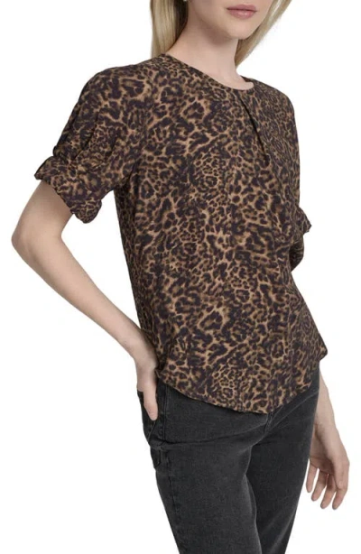 Dkny Women's Printed Voile Short-sleeve Blouse In Animal Print