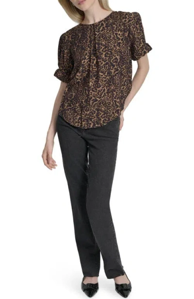 Dkny Women's Printed Voile Short-sleeve Blouse In Animal Print