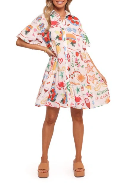Petal And Pup Petal & Pup Peachy Print Babydoll Shirtdress In Multi