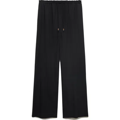 Mango Drawstring Waist Linen Blend Pants In Black