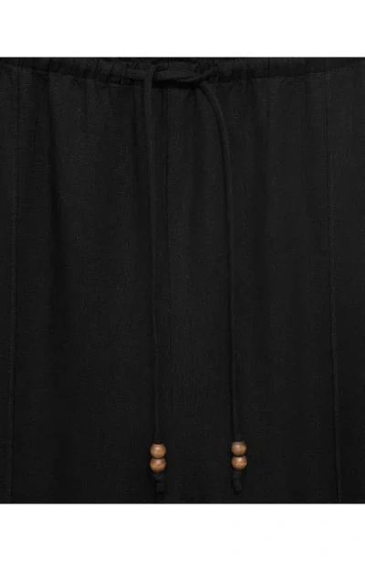 Mango Drawstring Waist Linen Blend Pants In Black