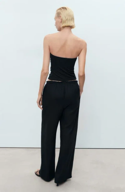 Mango Drawstring Waist Linen Blend Pants In Black