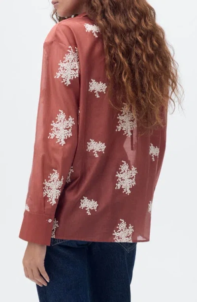 Mango Embroidered Lyocell Shirt Russet In Brown