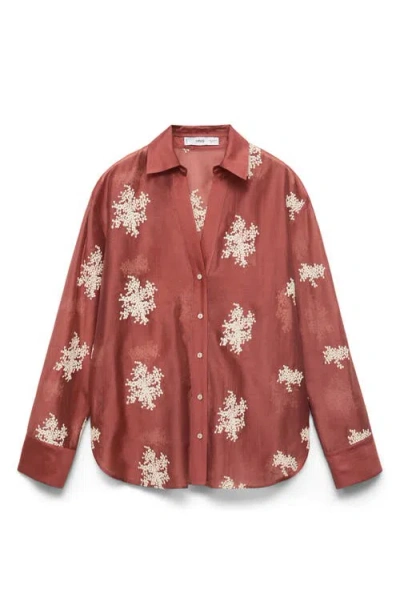 Mango Embroidered Lyocell Shirt Russet In Brown