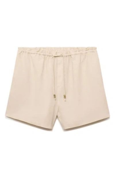 Mango Linen Shorts With Drawstring Beige In Neutral