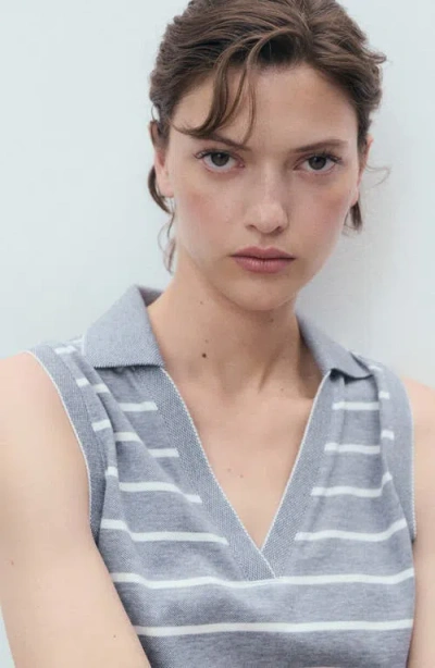 Mango Cotton Knit Sleeveless Polo Mini Dress In Multi