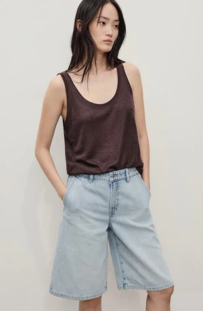 Mango High-waisted Straight-fit Denim Shorts Light Blue In Blue