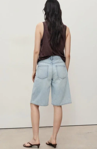 Mango High-waisted Straight-fit Denim Shorts Light Blue In Blue