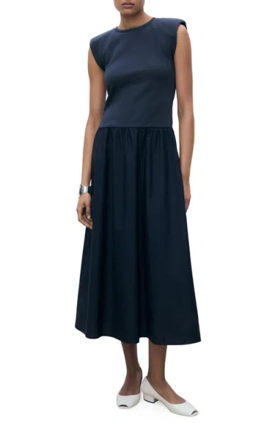 Mango Shoulder Pad Maxi Dress In Blue