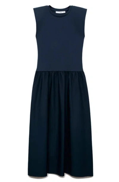 Mango Shoulder Pad Maxi Dress In Blue