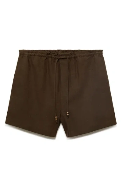 Mango Straight-fit Linen Shorts With Drawstring Khaki In Brown