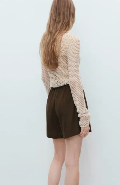 Mango Straight-fit Linen Shorts With Drawstring Khaki In Brown