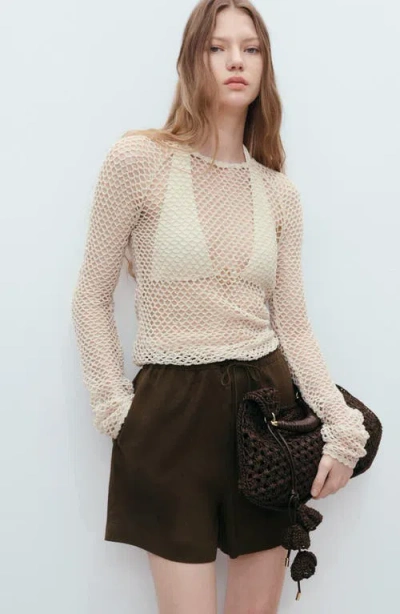 Mango Straight-fit Linen Shorts With Drawstring Khaki In Brown