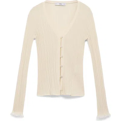 Mango Buttoned Ribbed Cardigan Ecru In Neutral