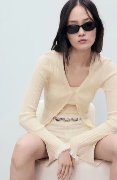 Mango Buttoned Ribbed Cardigan Ecru In Neutral