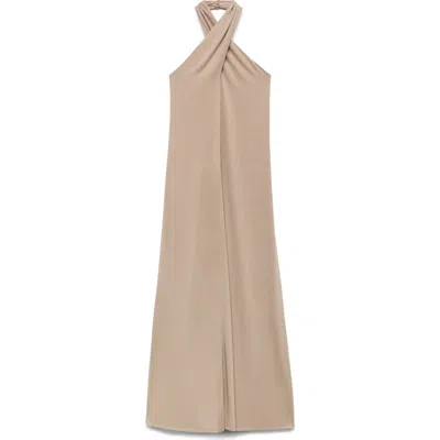 Mango Long Halter Wrap Dress Light/pastel Grey In Brown