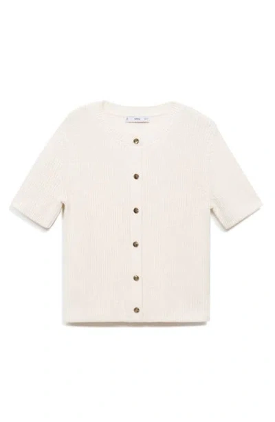 Mango Short-sleeved Knitted Cardigan Ecru In White