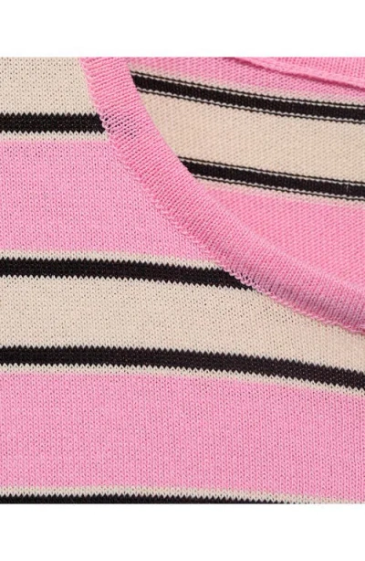 Mango Short-sleeved Sweater With Combined Stripes Pastel Pink In Pink