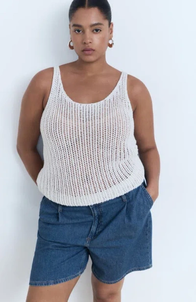 Mango Mid-rise Denim Bermuda Shorts With Pleats Medium Blue In Blue