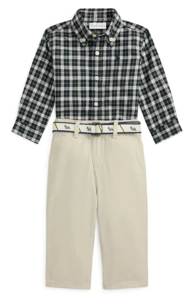 Ralph Lauren Plaid Cotton Button-down Shirt & Belted Chinos Set In Multi