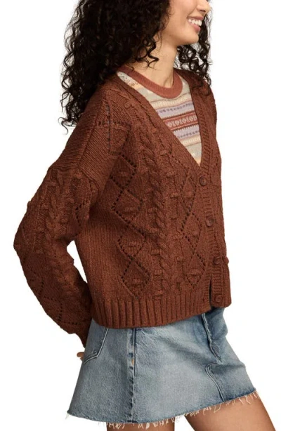 Lucky Brand Women's Cropped Cable Cardigan Sweater In Brown