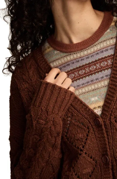 Lucky Brand Women's Cropped Cable Cardigan Sweater In Brown