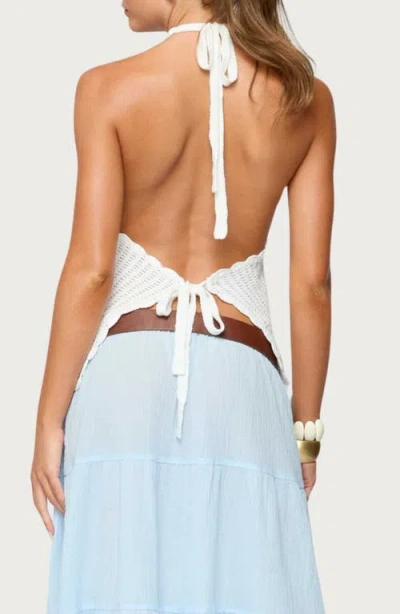 Edikted Ivey Backless Crochet Halter Top In White