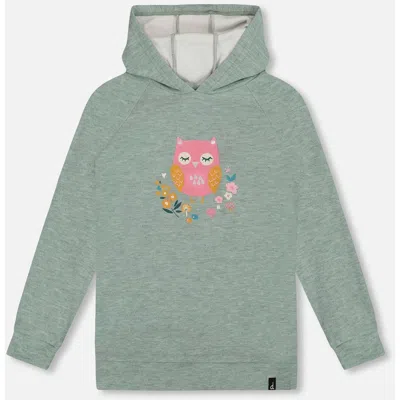 Deux Par Deux Hooded Tunic With Owl In Green