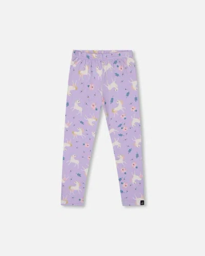 Deux Par Deux Stretch Jersey Leggings Unicorn In Purple