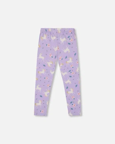 Deux Par Deux Stretch Jersey Leggings Unicorn In Purple