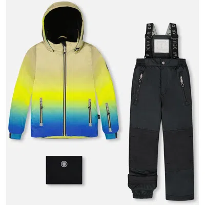 Deux Par Deux Two-piece Play Snowsuit With Gradient Jacket In Yellow