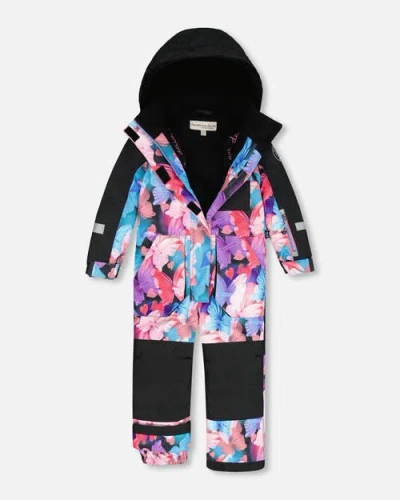 Deux Par Deux One-piece Play Snowsuit Butterfly In Black