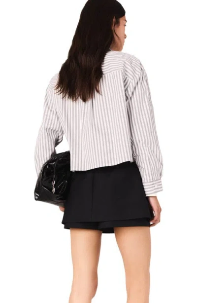 Maje Womens Ecru Stripes Rhinestone-embellished Tie-neck Stretch-cotton Shirt In Multi