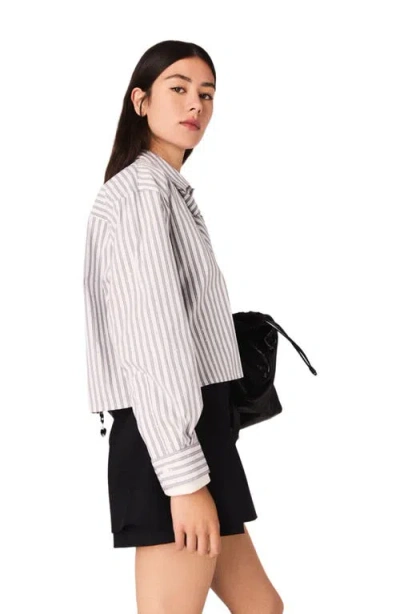 Maje Womens Ecru Stripes Rhinestone-embellished Tie-neck Stretch-cotton Shirt In Multi