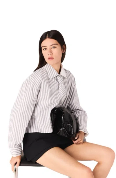 Maje Womens Ecru Stripes Rhinestone-embellished Tie-neck Stretch-cotton Shirt In Multi