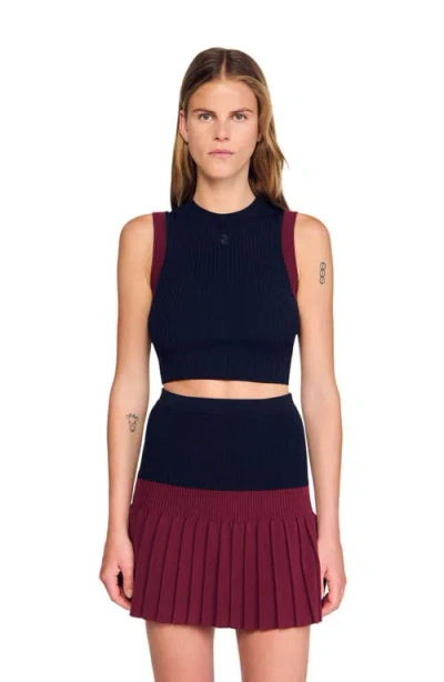 Sandro Two-tone Knit Top In Blue