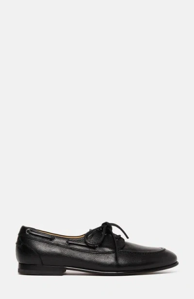 Scarosso Ginevro Leather Lace-up Boat Shoes In Black