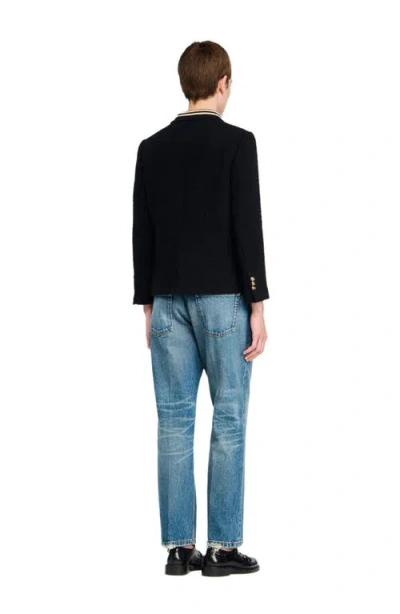 Sandro Womens Black Stripe-collar Tweed Jacket