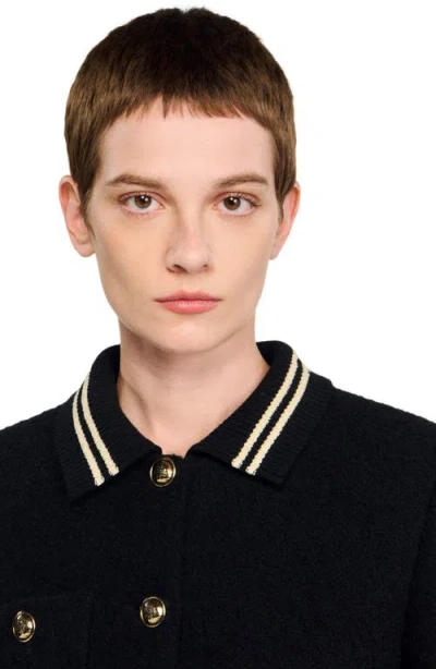 Sandro Womens Black Stripe-collar Tweed Jacket