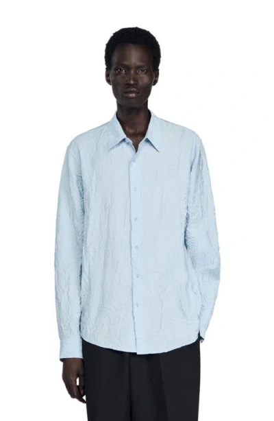 Sandro Crinkled Button-front Shirt In Blue