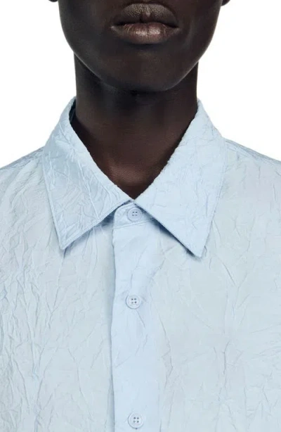 Sandro Crinkled Button-front Shirt In Blue